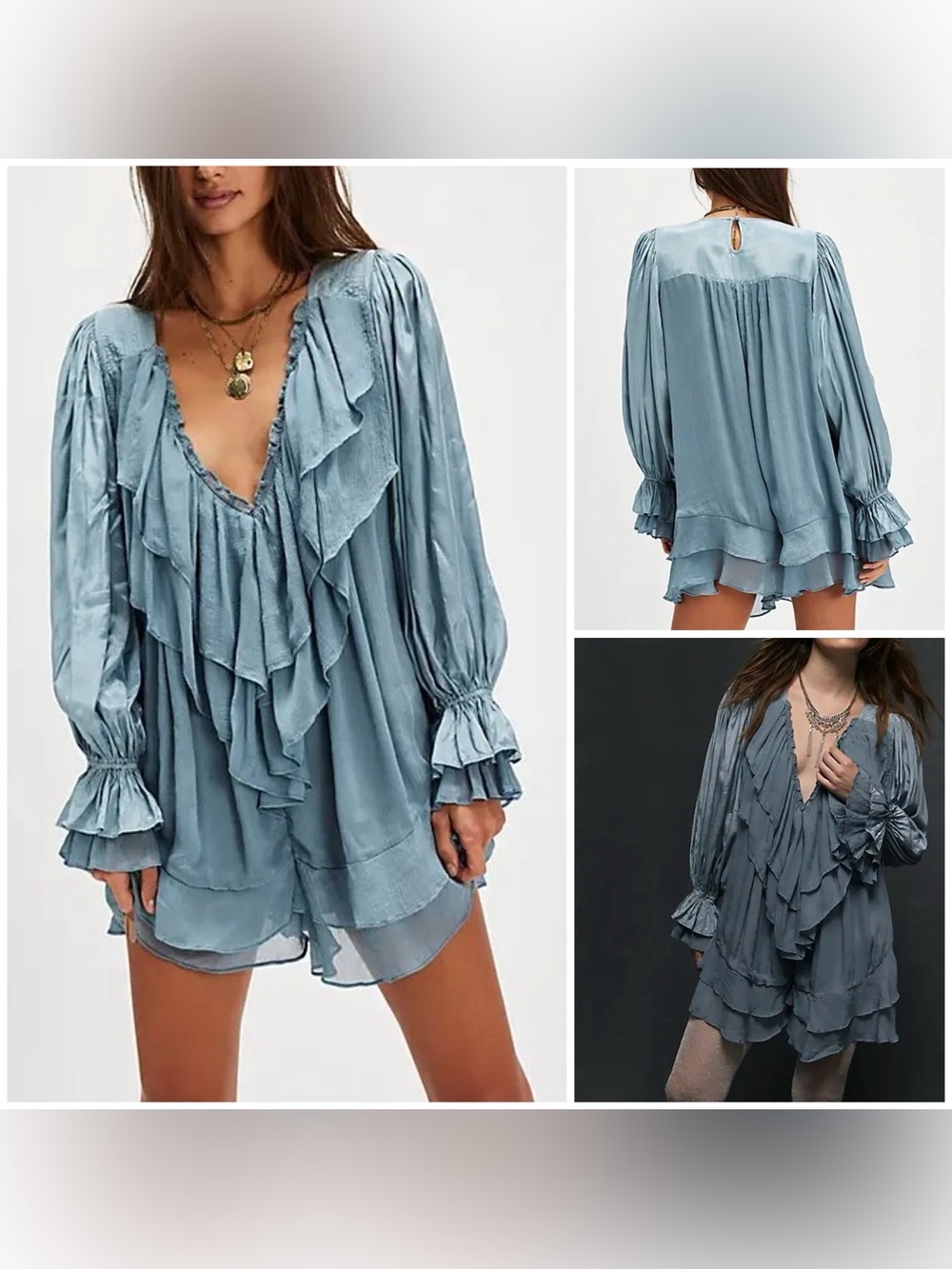 NWT Free People Prairie Dusty Romper - dusty blue - XS